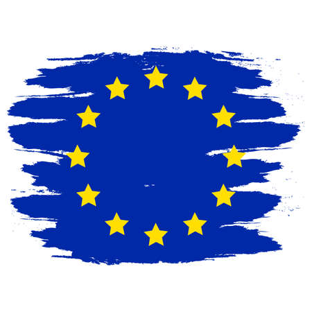 Flag of Europe flag of European Union . Brush painted Flag of Europe Hand drawn style illustration with a grunge effect and watercolor. Flag of Europe with grunge texture.のイラスト素材