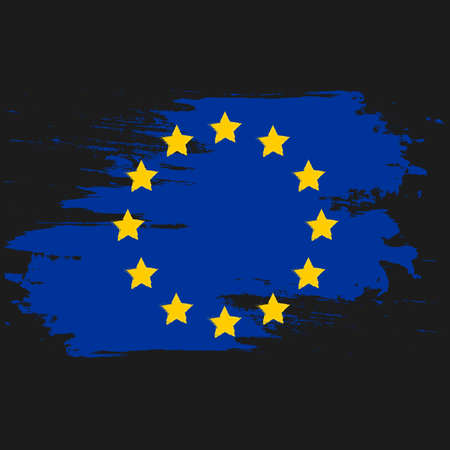 Flag of Europe flag of European Union . Brush painted Flag of Europe Hand drawn style illustration with a grunge effect and watercolor. Flag of Europe with grunge texture.のイラスト素材