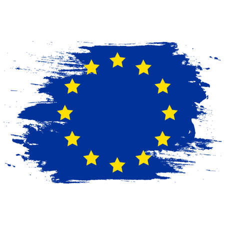 Flag of Europe flag of European Union . Brush painted Flag of Europe Hand drawn style illustration with a grunge effect and watercolor. Flag of Europe with grunge texture.のイラスト素材