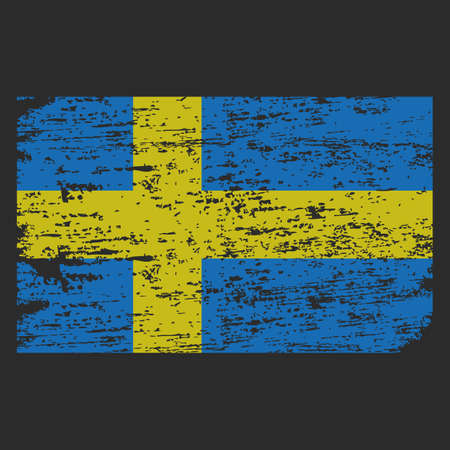 Flag of Sweden. Brush painted Flag of Sweden. Hand drawn style illustration with a grunge effect and watercolor. Flag of Sweden with grunge texture.のイラスト素材