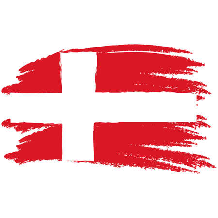 Denmark flag. Brush painted Denmark flag. Hand drawn style illustration with a grunge effect and watercolor. Denmark flag with grunge texture.のイラスト素材