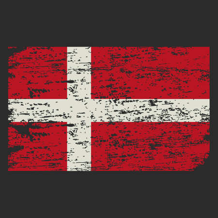 Denmark flag. Brush painted Denmark flag. Hand drawn style illustration with a grunge effect and watercolor. Denmark flag with grunge texture. Vector illustration.のイラスト素材