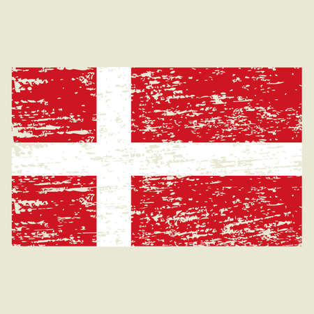 Denmark flag. Brush painted Denmark flag. Hand drawn style illustration with a grunge effect and watercolor. Denmark flag with grunge texture. Vector illustration.のイラスト素材