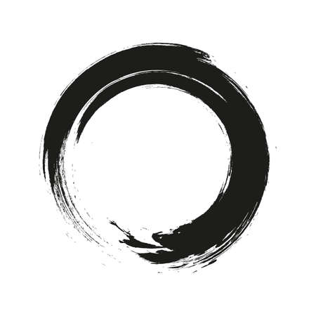 vector brush strokes circles of paint on white background. Ink hand drawn paint brush circle. Logo, label design element vector illustration. Black abstract grunge circle. Frameのイラスト素材