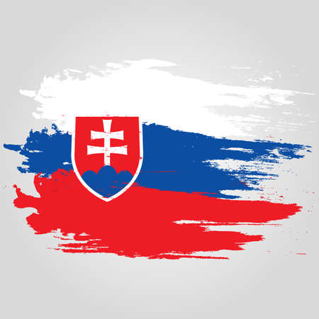 Slovakia flag. Brush painted Slovakia flag. Hand drawn style illustration with a grunge effect and watercolor. Slovakia flag with grunge texture.のイラスト素材