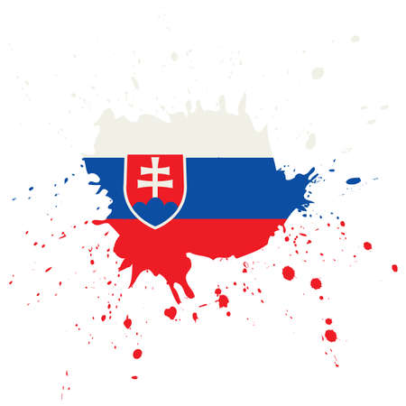 Slovakia flag. Brush painted Slovakia flag. Hand drawn style illustration with a grunge effect and watercolor. Slovakia flag with grunge texture.のイラスト素材