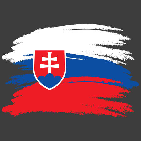 Slovakia flag. Brush painted Slovakia flag. Hand drawn style illustration with a grunge effect and watercolor. Slovakia flag with grunge texture.のイラスト素材
