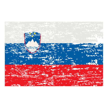 Slovenia flag. Brush painted Slovenia flag. Hand drawn style illustration with a grunge effect and watercolor. Slovenia flag with grunge texture.のイラスト素材