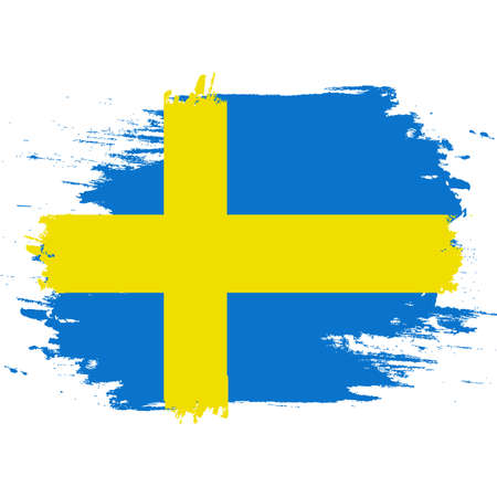Flag of Sweden. Brush painted Flag of Sweden. Hand drawn style illustration with a grunge effect and watercolor. Flag of Sweden with grunge texture. Vector illustration.のイラスト素材