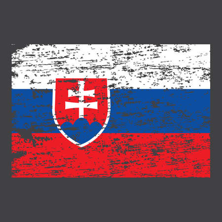 Slovakia flag. Brush painted Slovakia flag. Hand drawn style illustration with a grunge effect and watercolor. Slovakia flag with grunge texture. Vector illustration.のイラスト素材