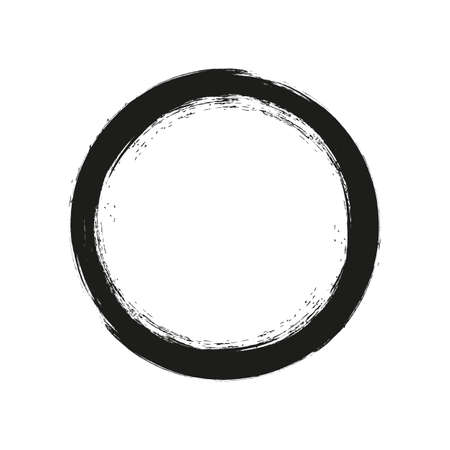 vector brush strokes circles of paint on white background. Ink hand drawn paint brush circle. Logo, label design element vector illustration. Black abstract grunge circle.のイラスト素材