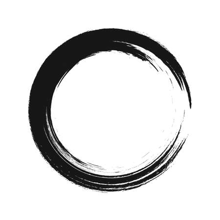 vector brush strokes circles of paint on white background. Ink hand drawn paint brush circle. Logo, label design element vector illustration. Black abstract grunge circle.のイラスト素材