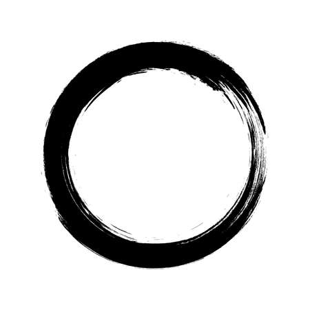vector brush strokes circles of paint on white background. Ink hand drawn paint brush circle. Logo, label design element vector illustration. Black abstract grunge circle.のイラスト素材