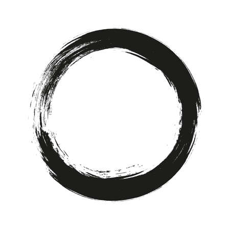 vector brush strokes circles of paint on white background. Ink hand drawn paint brush circle. Logo, label design element vector illustration. Black abstract grunge circle.のイラスト素材
