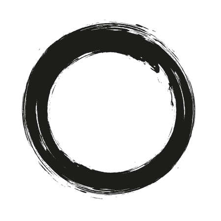 vector brush strokes circles of paint on white background. Ink hand drawn paint brush circle. Logo, label design element vector illustration. Black abstract grunge circle.のイラスト素材