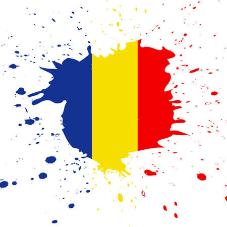 Romania Flag. Ink painted abstract Romania Flag. Hand drawn style illustration with a grunge effect and splashes on white background. Brush painted Romania Flag. Vectorのイラスト素材
