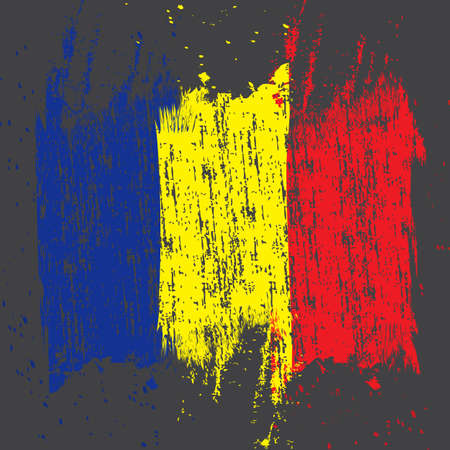 Romania Flag. Ink painted abstract Romania Flag. Hand drawn style illustration with a grunge effect and splashes on white background. Brush painted Romania Flag. Vectorのイラスト素材