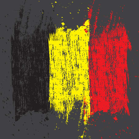 Belgium Flag. Brush painted Belgium flag. Hand drawn style illustration with a grunge effect and watercolor. Belgium flag with grunge texture. Vectorのイラスト素材