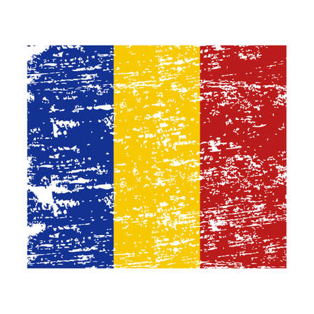 Romania Flag. Ink painted abstract Romania Flag. Hand drawn style illustration with a grunge effect and splashes on white background. Brush painted Romania Flag. Vectorのイラスト素材