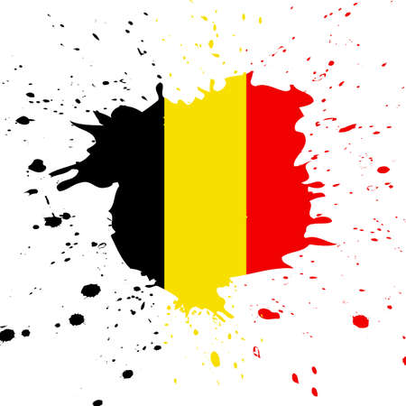 Belgium Flag. Brush painted Belgium flag. Hand drawn style illustration with a grunge effect and watercolor. Belgium flag with grunge texture. Vectorのイラスト素材