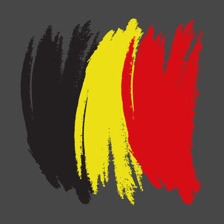 Belgium Flag. Brush painted Belgium flag. Hand drawn style illustration with a grunge effect and watercolor. Belgium flag with grunge texture. Vectorのイラスト素材