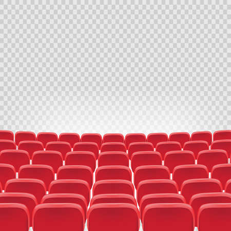 Vector theatre red seat chair in conference auditorium room. Row cinema red seat illustration on transparent white background. Movie or theater seatsのイラスト素材