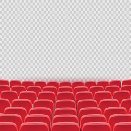 Vector theatre red seat chair in conference auditorium room. Row cinema red seat illustration on transparent white background. Movie or theater seatsのイラスト素材