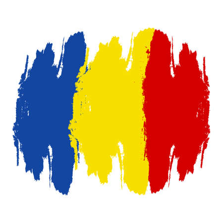 Romania Flag. Ink painted abstract Romania Flag. Hand drawn style illustration with a grunge effect and splashes on white background. Brush painted Romania Flag. Vector illustration.のイラスト素材