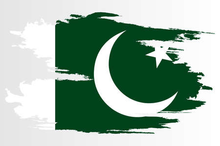 Flag of Pakistan. Brush painted Flag of Pakistan Hand drawn style illustration with a grunge effect and watercolor. Flag of Pakistan with grunge texture. Vectorのイラスト素材