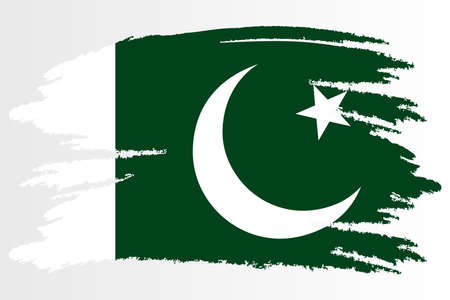 Flag of Pakistan. Brush painted Flag of Pakistan Hand drawn style illustration with a grunge effect and watercolor. Flag of Pakistan with grunge texture. Vectorのイラスト素材