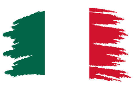Mexico flag. Brush painted Mexico flag Hand drawn style illustration with a grunge effect and watercolor. Mexico flag with grunge texture. Vectorのイラスト素材