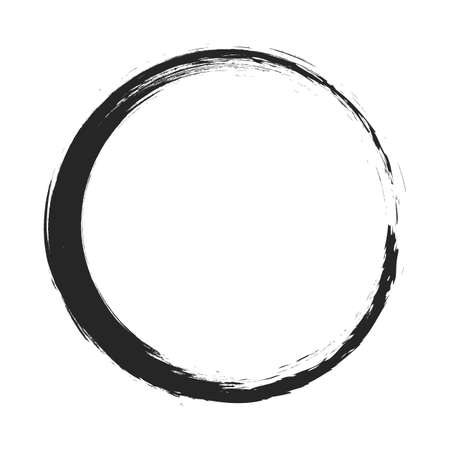 vector brush strokes circles of paint on white background. Ink hand drawn paint brush circle. Logo, label design element vector illustration. Black abstract circle.のイラスト素材