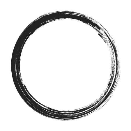 vector brush strokes circles of paint on white background. Ink hand drawn paint brush circle. Logo, label design element vector illustration. Black abstract circle.のイラスト素材