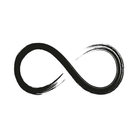 Grunge infinity symbol. Hand painted with black paint. Grunge brush stroke. Modern eternity icon. Graphic design element. Infinite possibilities, endless process.