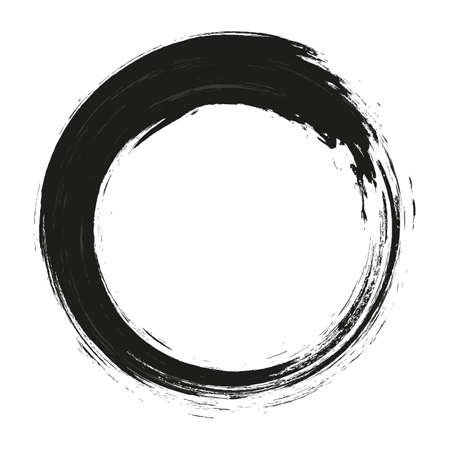 vector brush strokes circles of paint on white background. Ink hand drawn paint brush circle. Logo, label design element vector illustration. Black abstract circle.のイラスト素材