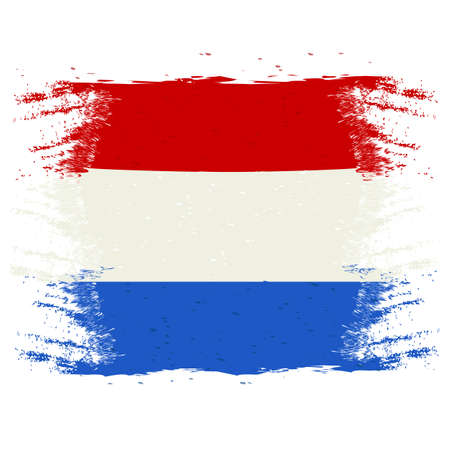 Brush painted Netherland flag. Hand drawn style illustration with a grunge effect and watercolor. Netherland flag with grunge texture. Vector illustrationのイラスト素材