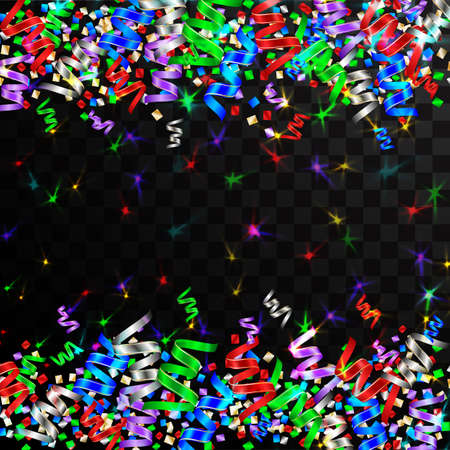 New Year background with colorful paper serpentine and confetti, space for your text. Vectorのイラスト素材