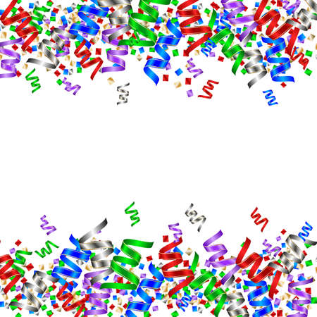New Year background with colorful paper serpentine and confetti, space for your text. Vectorのイラスト素材