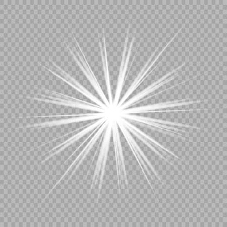 Vector magic white rays glow light effect isolated on transparent background.のイラスト素材