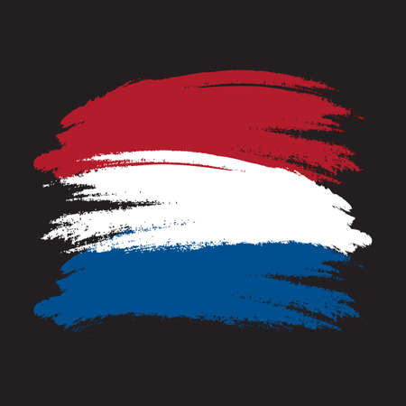 Brush painted Netherland flag. Hand drawn style illustration with a grunge effect and watercolor. Netherland flag with grunge texture. Vector illustrationのイラスト素材