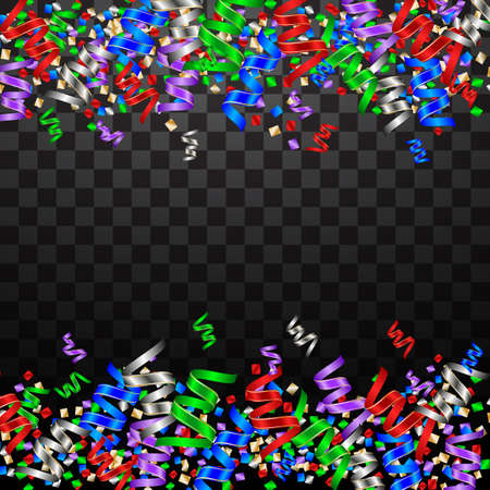 New Year background with colorful paper serpentine and confetti, space for your text. Vectorのイラスト素材