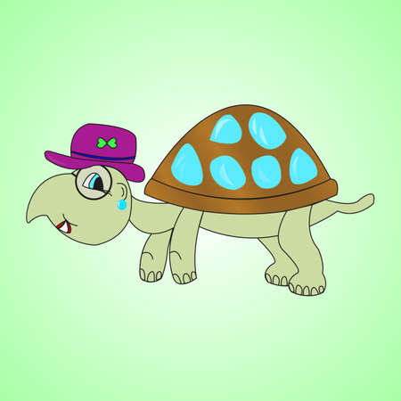 Animated turtle on a white background. Inspired glamorous cartoon turtle toy. Vector illustration.のイラスト素材