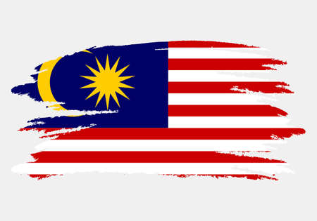 Flag of Malaysia. Brush painted Flag of Malaysia. Hand drawn style illustration with a grunge effect and watercolor. Flag of Malaysia with grunge textureのイラスト素材