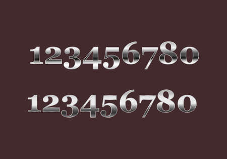 Set of isolated silver shining ribbon numbers on black background.のイラスト素材