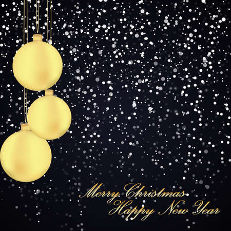 Vector Happy New Year glowing background. Circle frame painted with brush strokes, ink, watercolor and gold christmas balls. Abstract vector design element. Gold concept.のイラスト素材