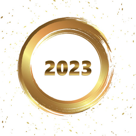 Happy New Year 2023 greeting card poster. confetti. circle frameのイラスト素材