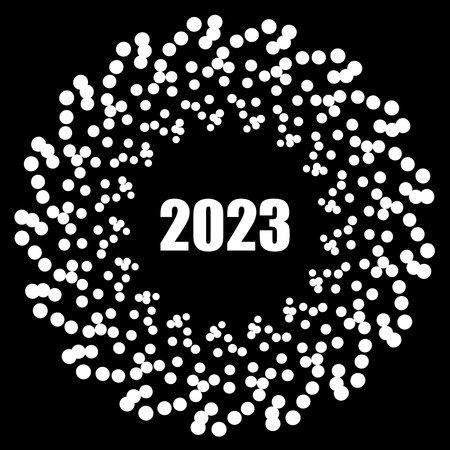 Happy New Year 2023 greeting card poster. Black background.Confettiのイラスト素材