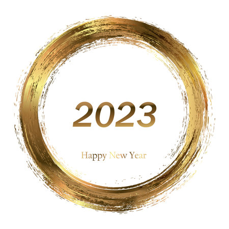 Happy New Year 2023 greeting card poster. confetti. circle frameのイラスト素材