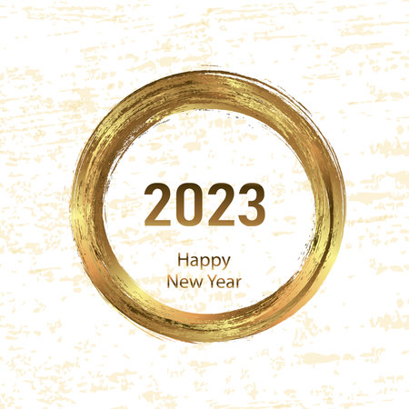 Happy New Year 2023 greeting card poster. confetti. circle frameのイラスト素材