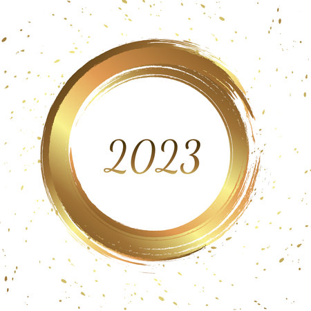 Happy New Year 2023 greeting card poster. confetti. circle frameのイラスト素材